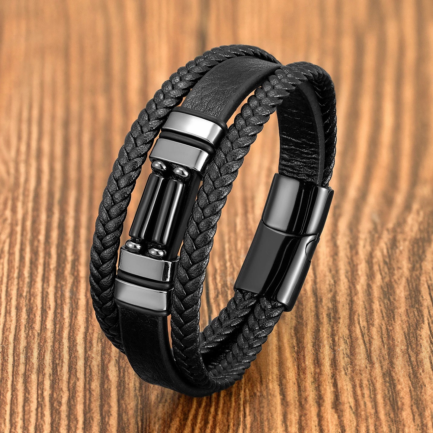 Multilayer Leather Stone Band