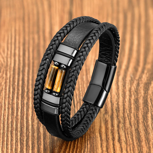 Multilayer Leather Stone Band