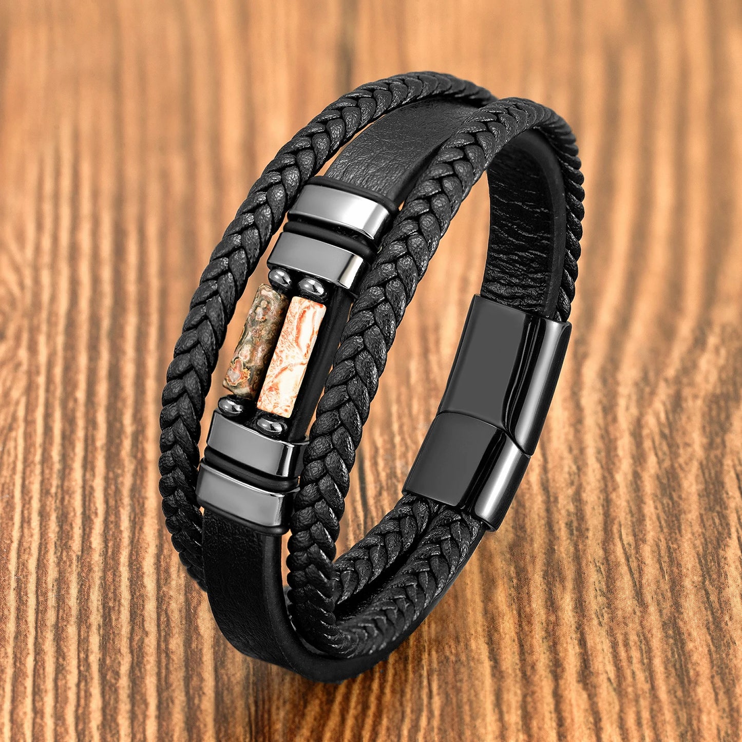 Multilayer Leather Stone Band