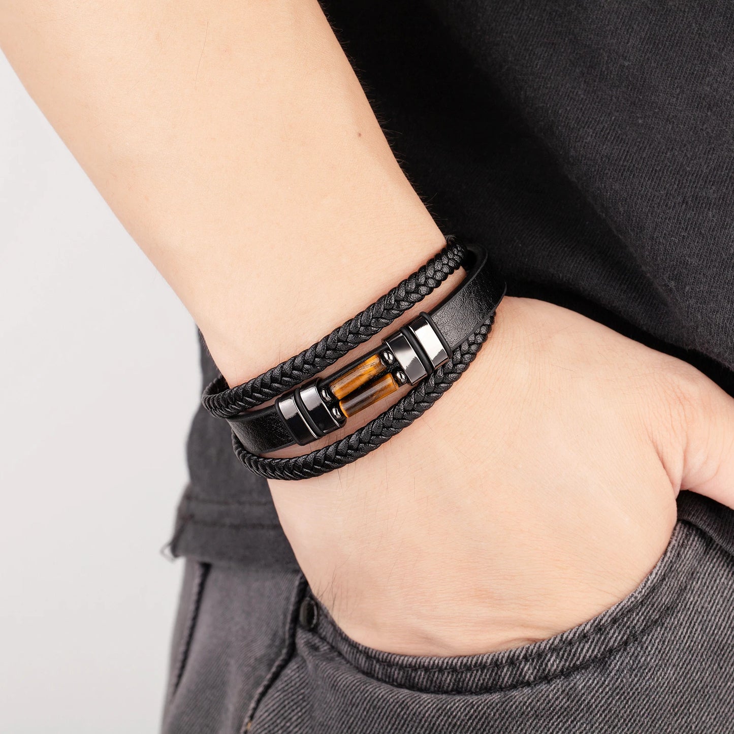 Multilayer Leather Stone Band