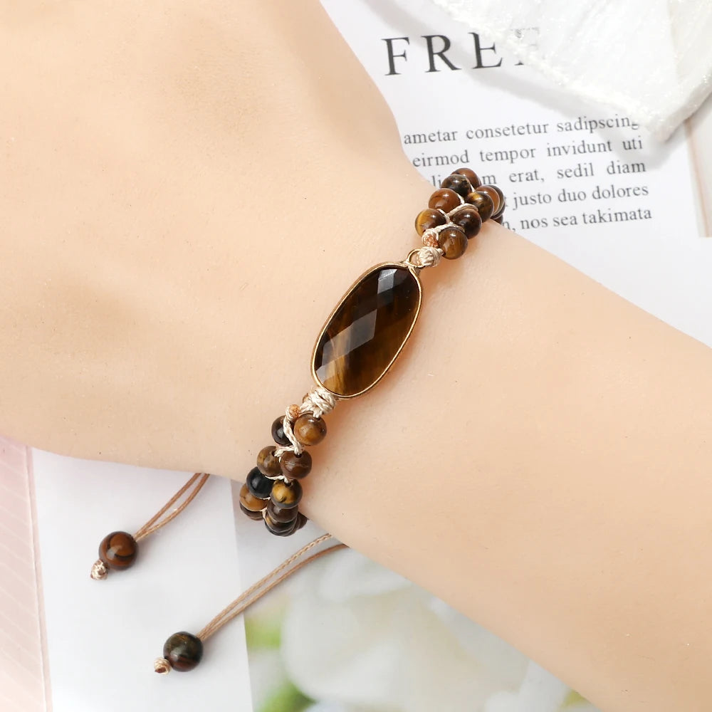 Natural Tiger Eye Stone Braided Band