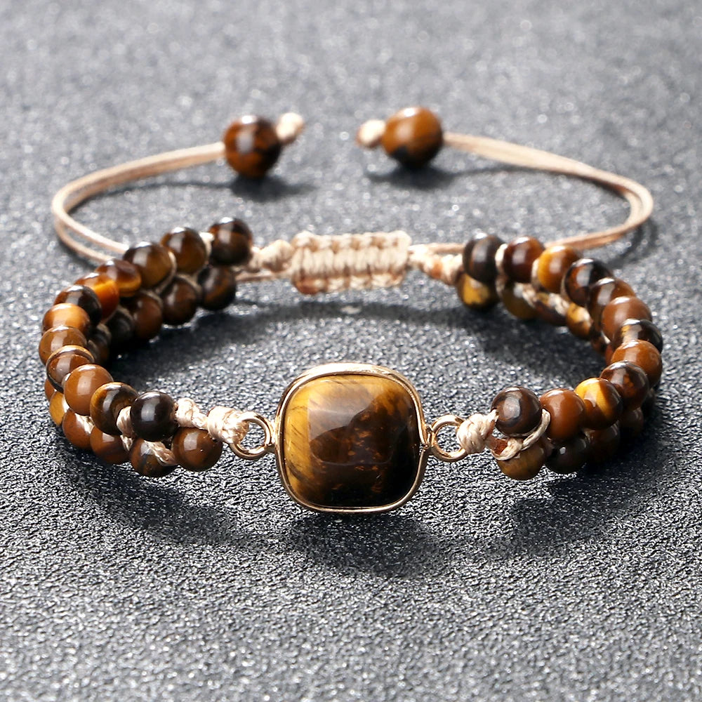 Natural Tiger Eye Stone Braided Band