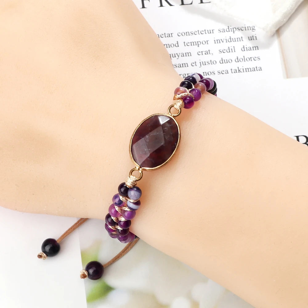 Purple Crystal Agate Stone Braided Band