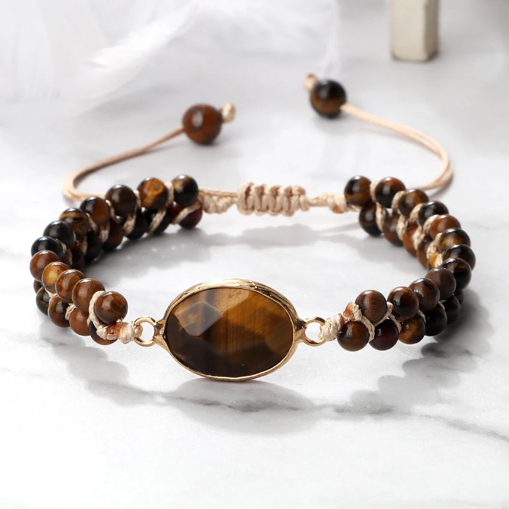 Natural Tiger Eye Stone Braided Band