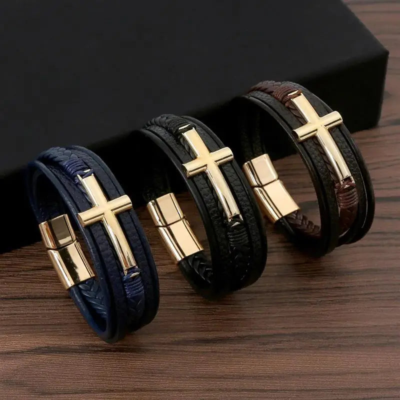 Hand-Woven Leather Multilayer Magnet Buckle Band