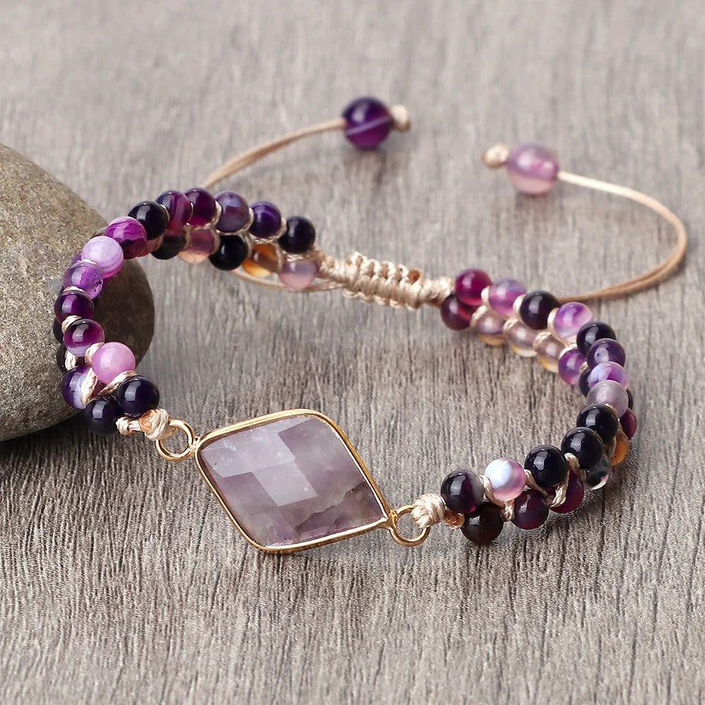 Purple Crystal Agate Stone Braided Band