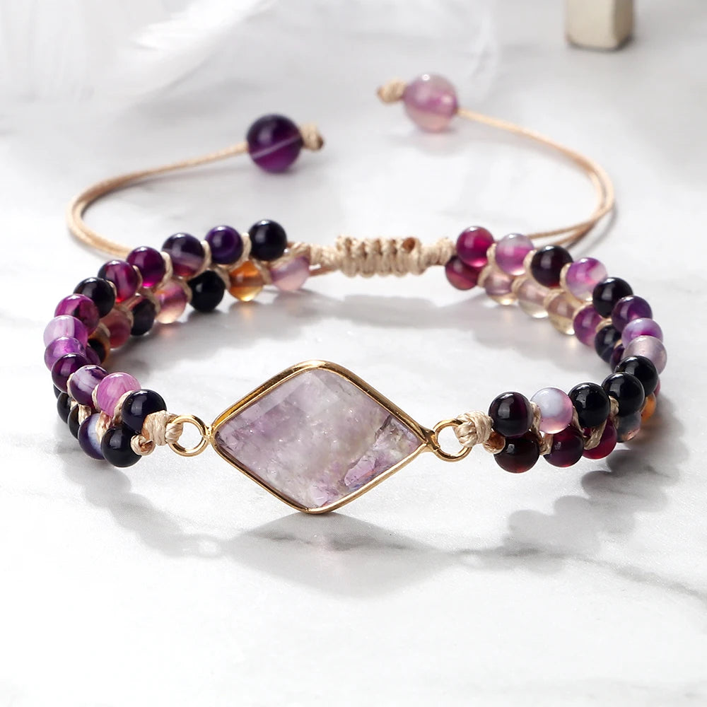 Purple Crystal Agate Stone Braided Band