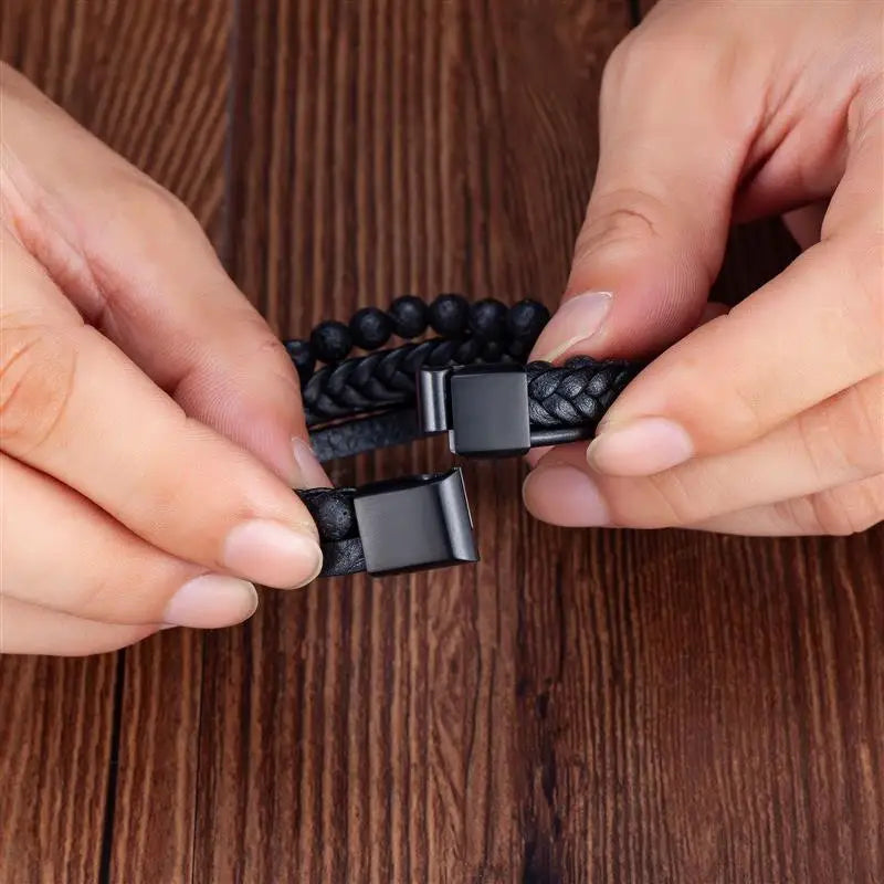 Lava Stone and Leather Band