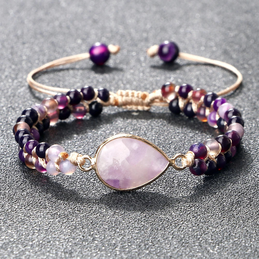 Purple Crystal Agate Stone Braided Band