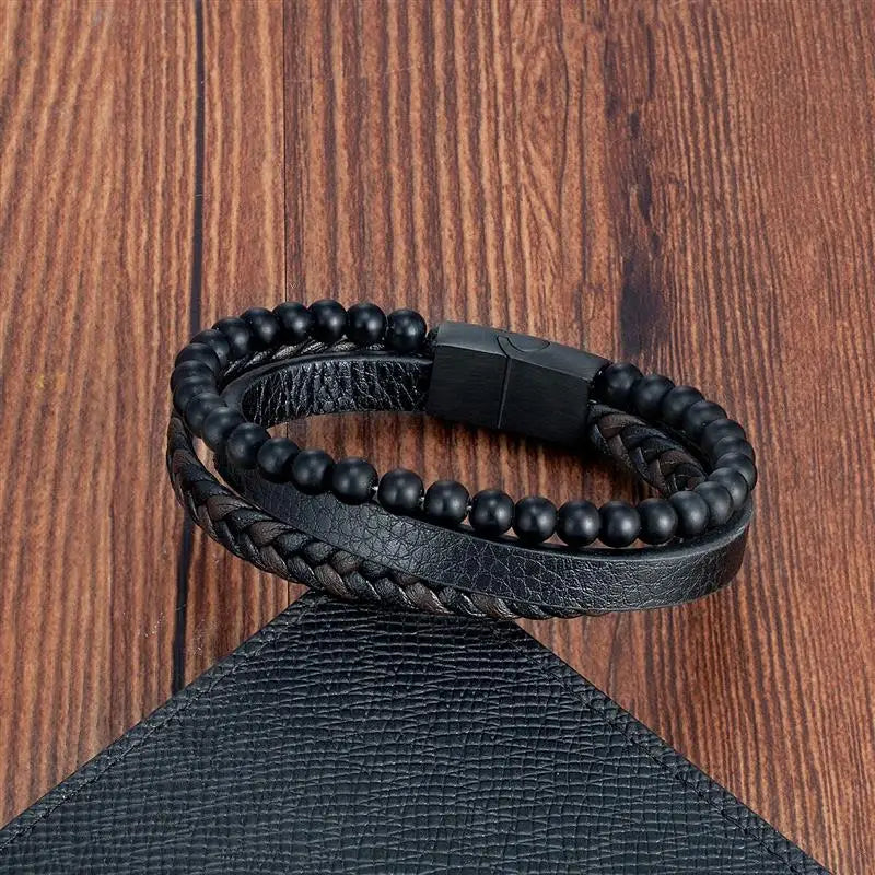 Lava Stone and Leather Band