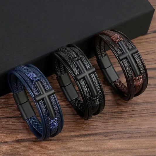 Hand-Woven Leather Multilayer Magnet Buckle Band