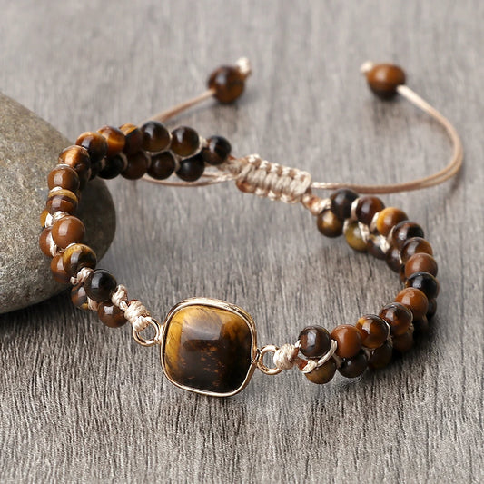 Natural Tiger Eye Stone Braided Band