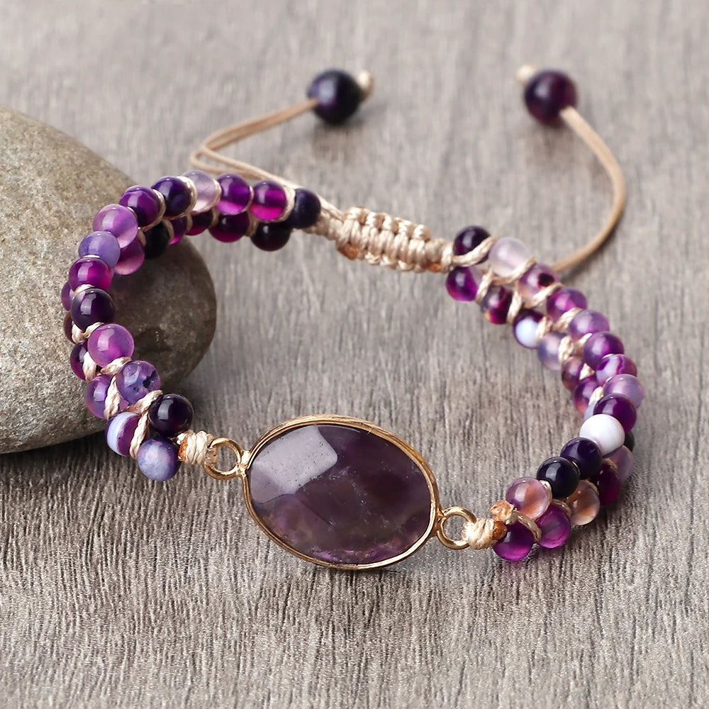 Purple Crystal Agate Stone Braided Band