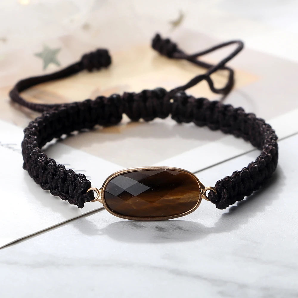 Natural Tiger Eye Stone Braided Band