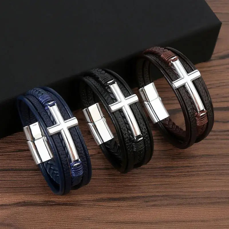 Hand-Woven Leather Multilayer Magnet Buckle Band