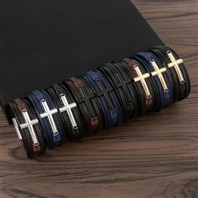 Hand-Woven Leather Multilayer Magnet Buckle Band